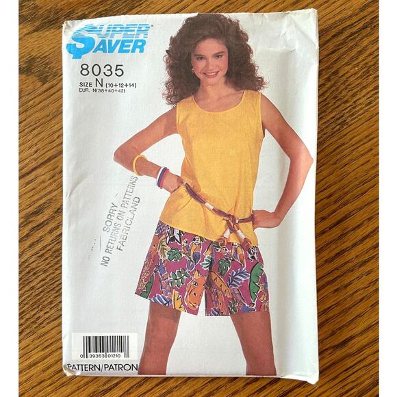 UNCUT Vintage 1990s Simplicity 8035 Super Saver Sewing Pattern Sz XS-M Top Short - Picture 1 of 2